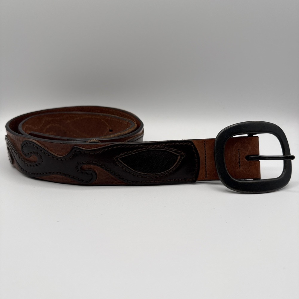 Vintage Trafalgar Leather Rawhite Horse Hair Western Style Men's Belt Sz 36 90 - Picture 3 of 10